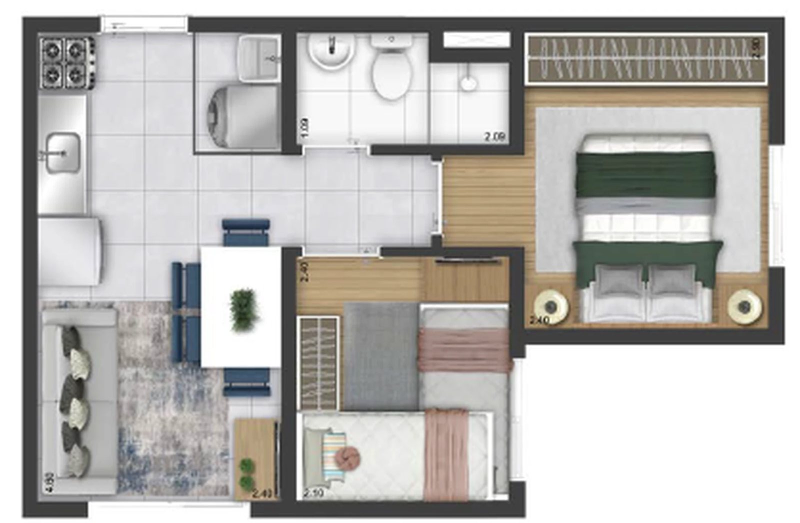 Planta 01 - 2 dorm 31,71m²