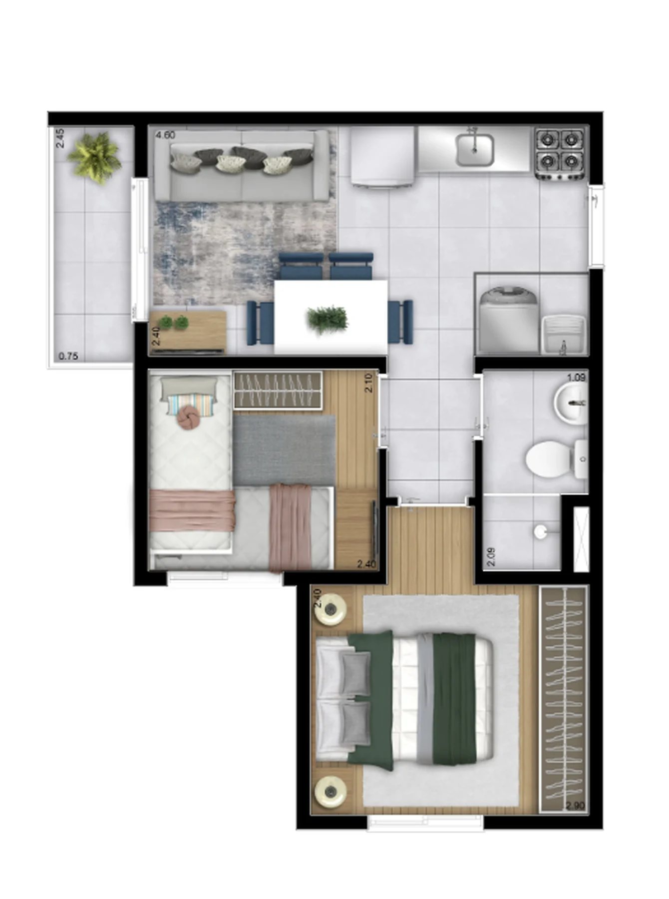 Planta 01 - 2 dorm 34,02m²