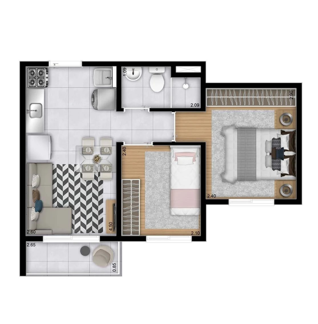 Planta 03 - 2 dorm 35,24m²