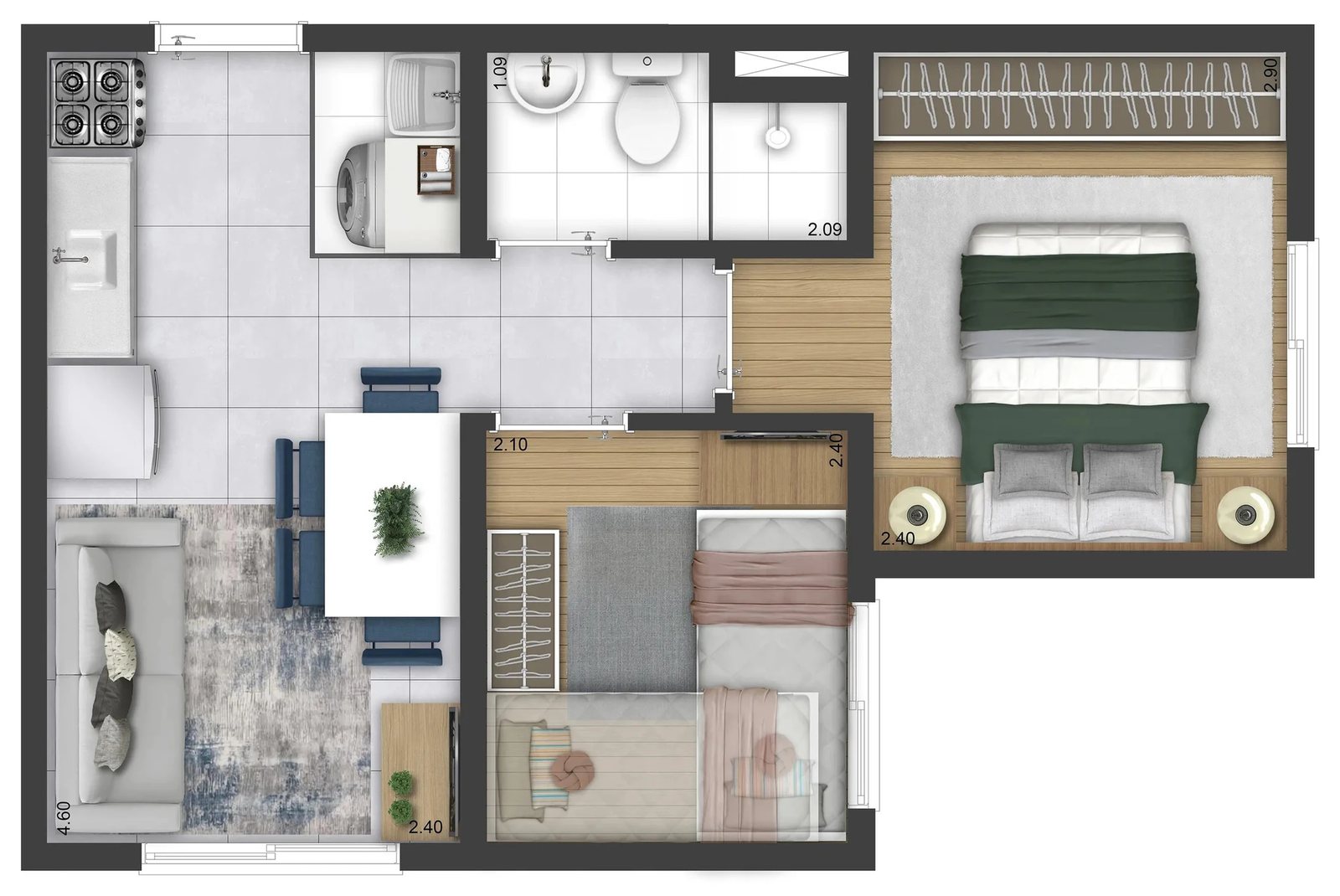 Planta 01 - 2 dorm 32,10m²