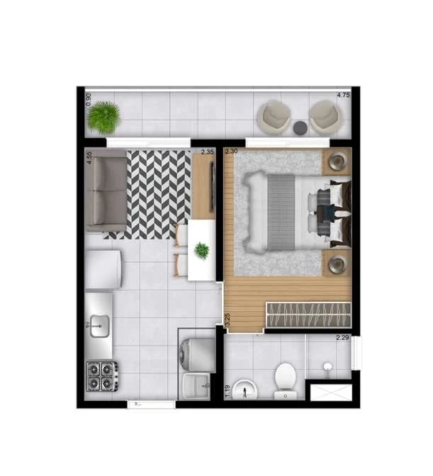 Planta 02 - 1 dorm 29,41m²