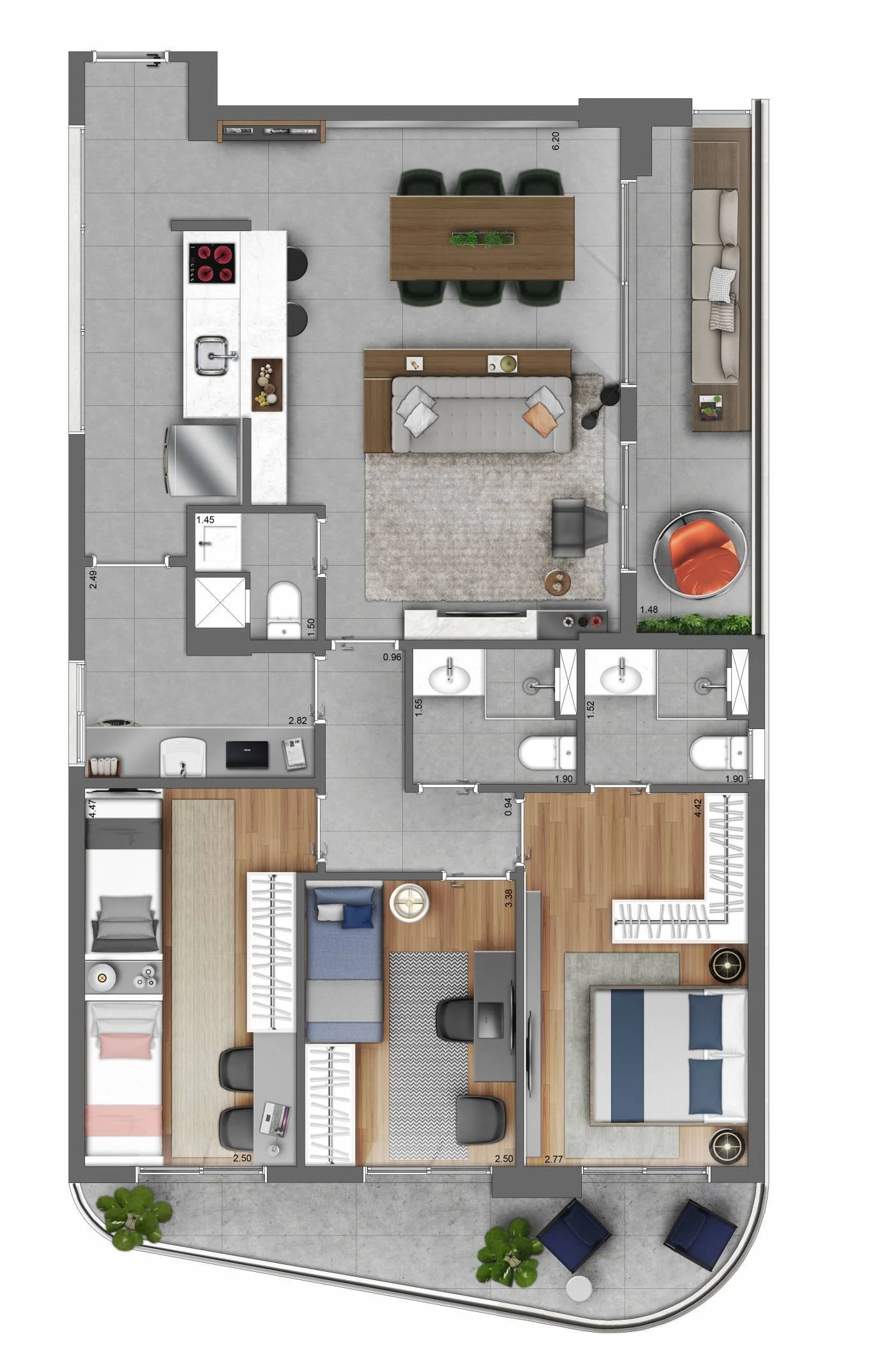 Planta 07 - 3 dorm 117m²