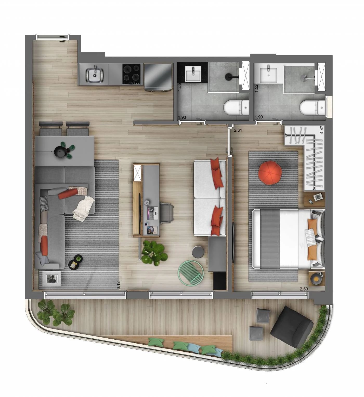 Planta 05 - 2 dorm 67m²