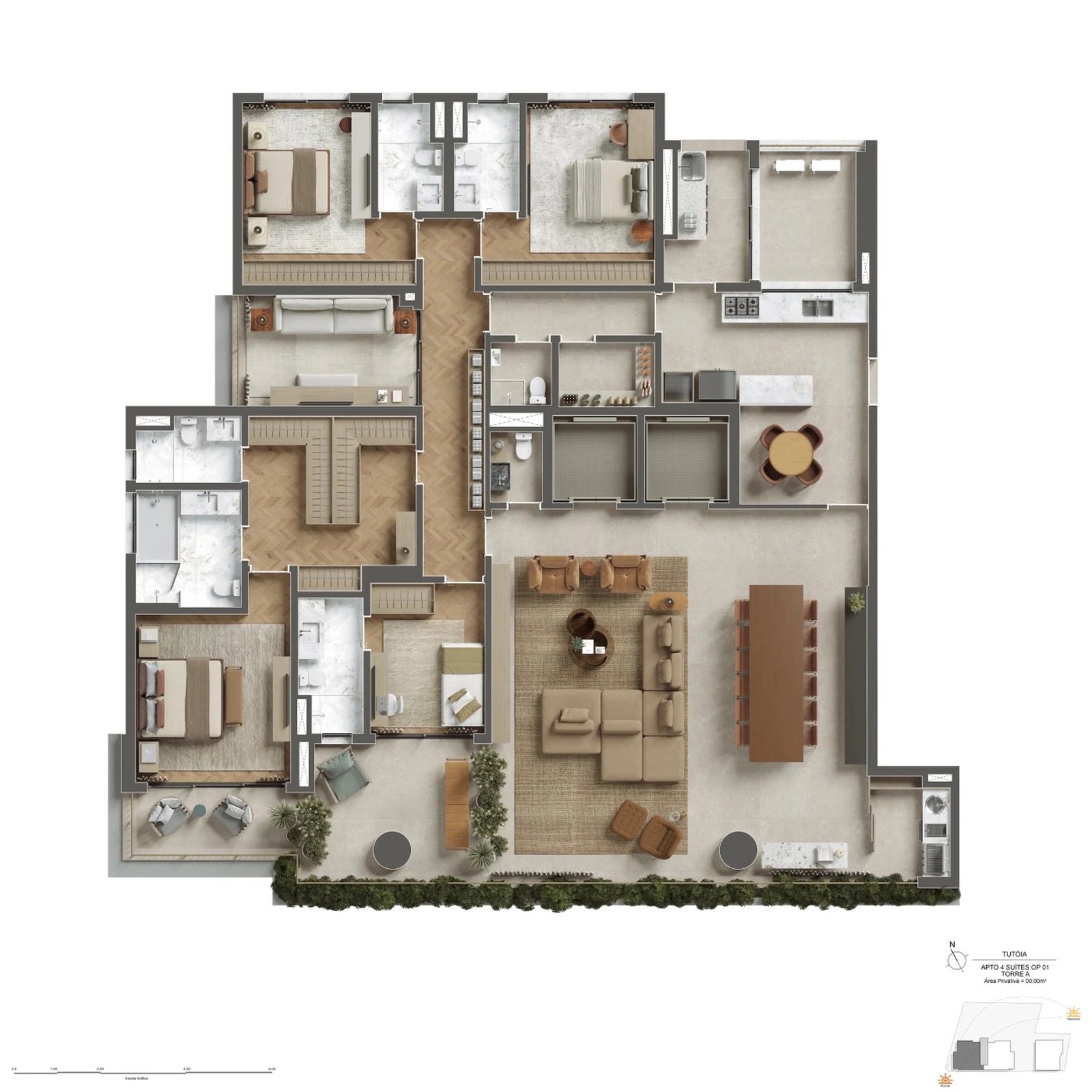 Planta Tipo - 4 Suítes 300m²