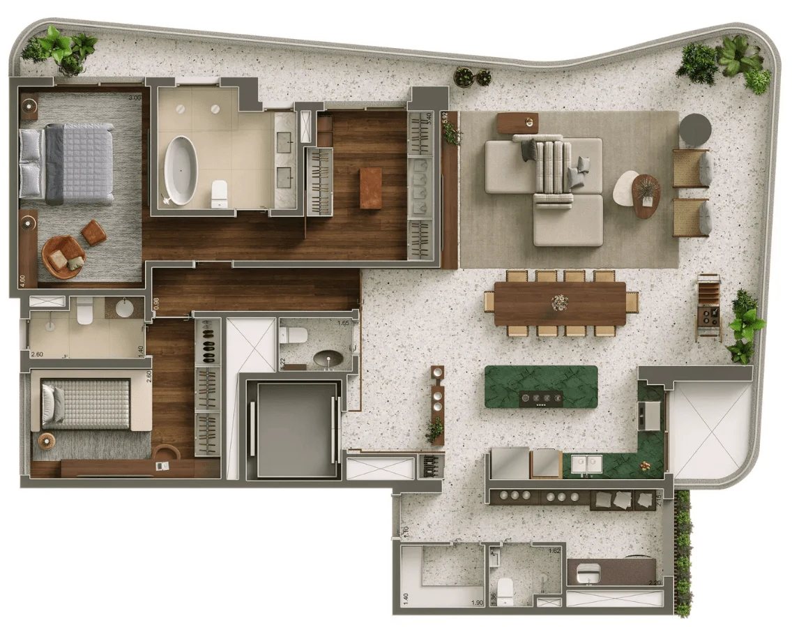 Planta 04 - 2 dorm 183m² - opção 3