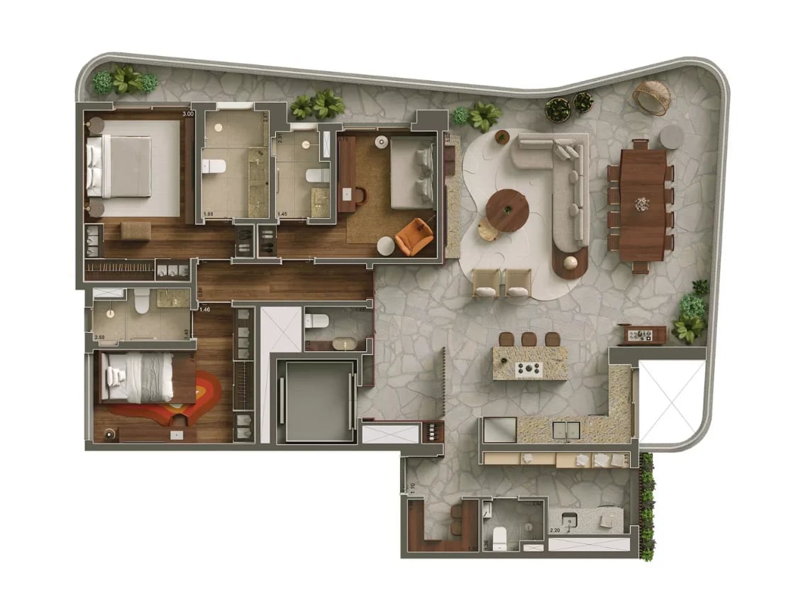 Planta 01 - 3 dorm 183m²