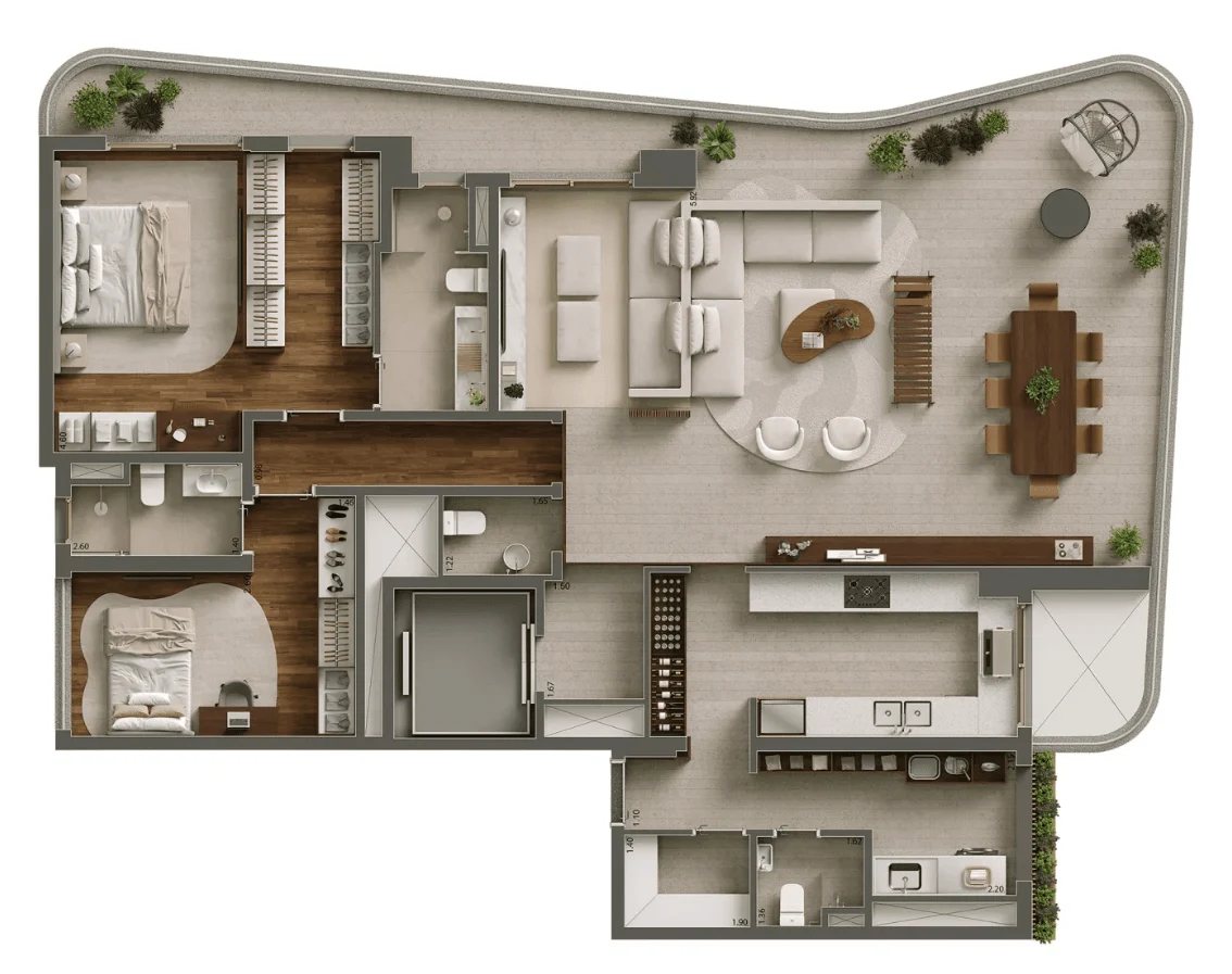 Planta 02 - 2 dorm 183m² - opção 1