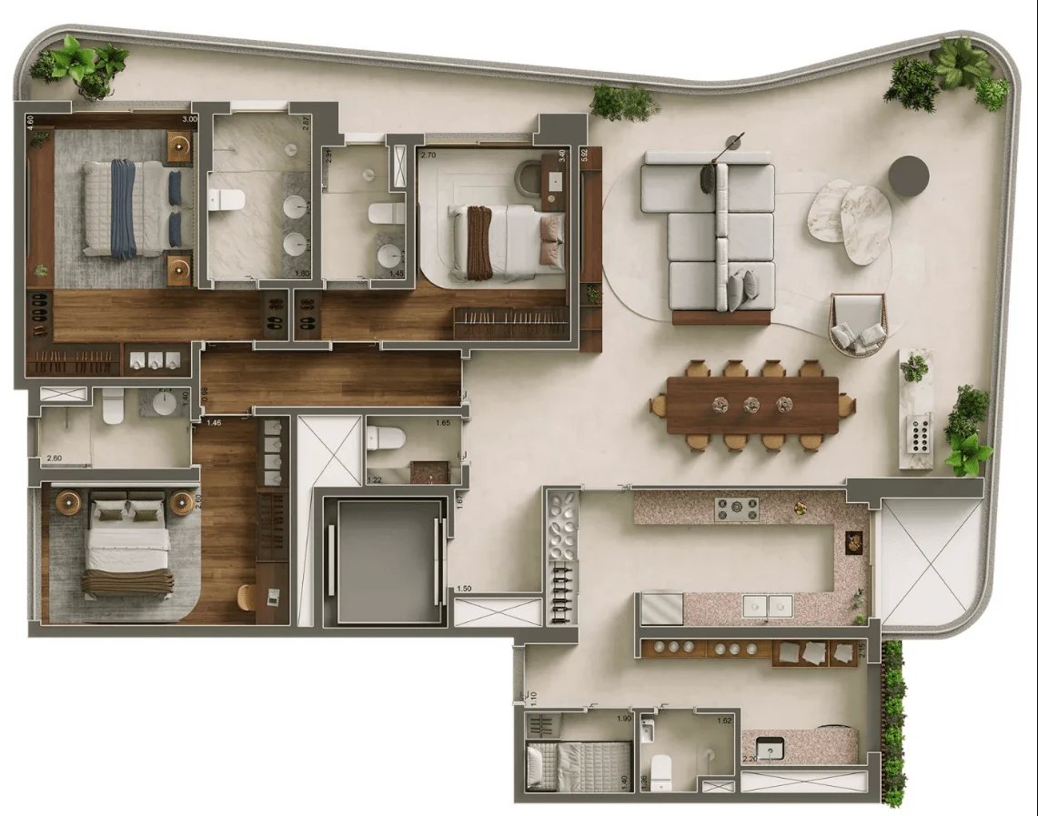 Planta 03 - 3 dorm 183m² - opção 2