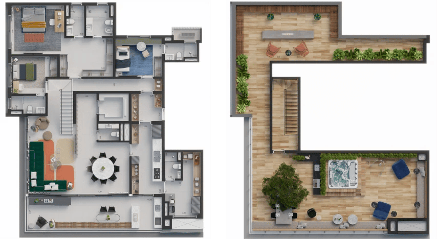 Planta 02 - 3 dorm 370m² - duplex
