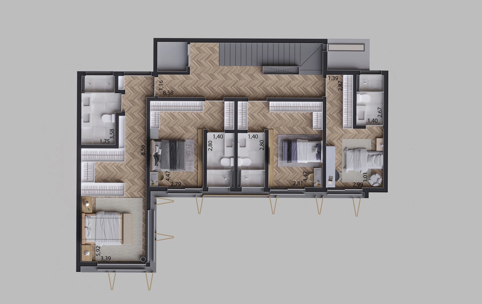 Planta 01 - 4 dorm 602,51m² - pavimento intermediário