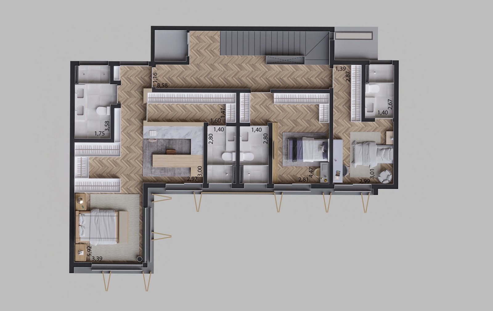 Planta 02 - 3 dorm 602,51m² - pavimento intermediário - opção