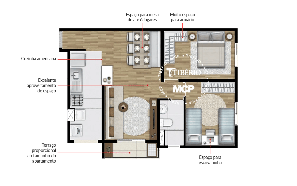 Planta 03 - 2 dorm 53m²