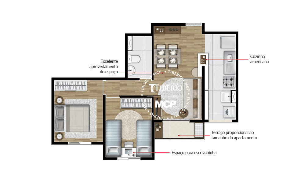 Planta 01 - 2 dorm 47m²