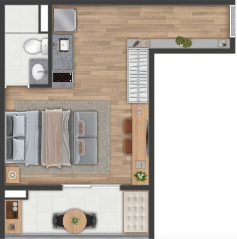 Planta 02 - 1 dorm 31 03m² - studio