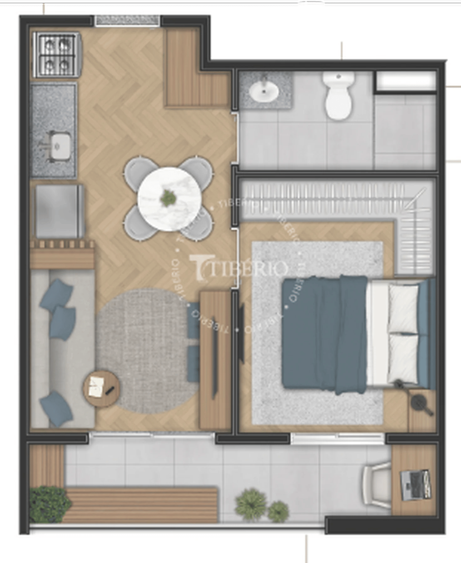 Planta 02 - 1 dorm 32,96m²