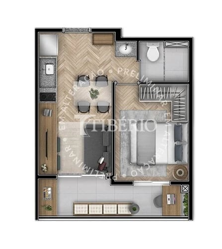 Planta 02 - 1 dorm 30,70m²