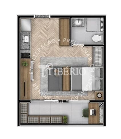 Planta 01 - 1 dorm 30,70m² - studio