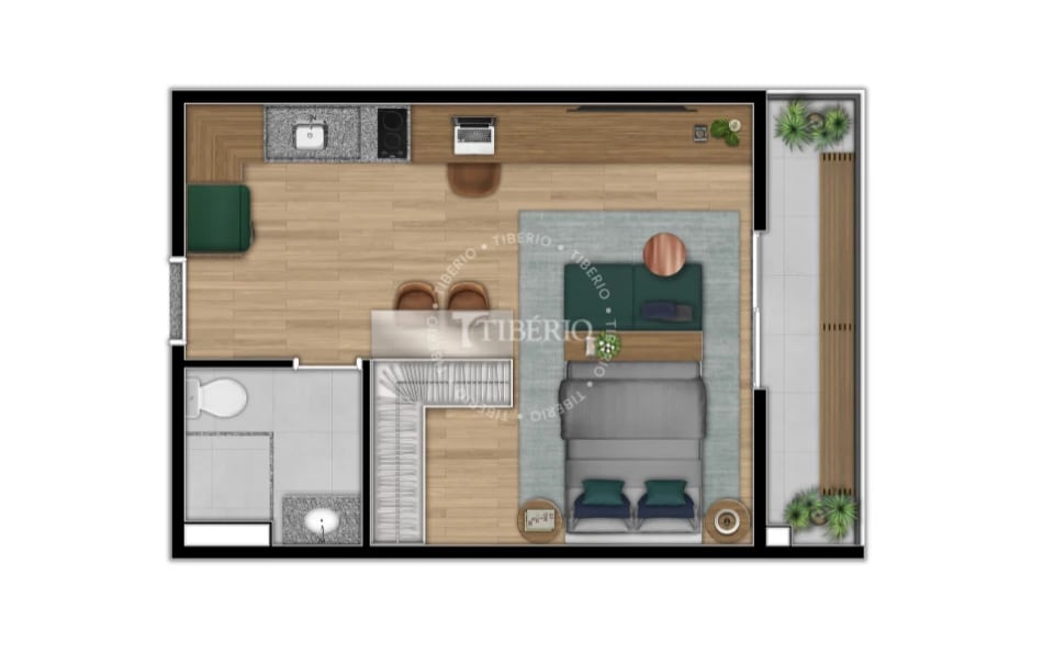 Planta 02 - 1 dorm 32 74m² - studio