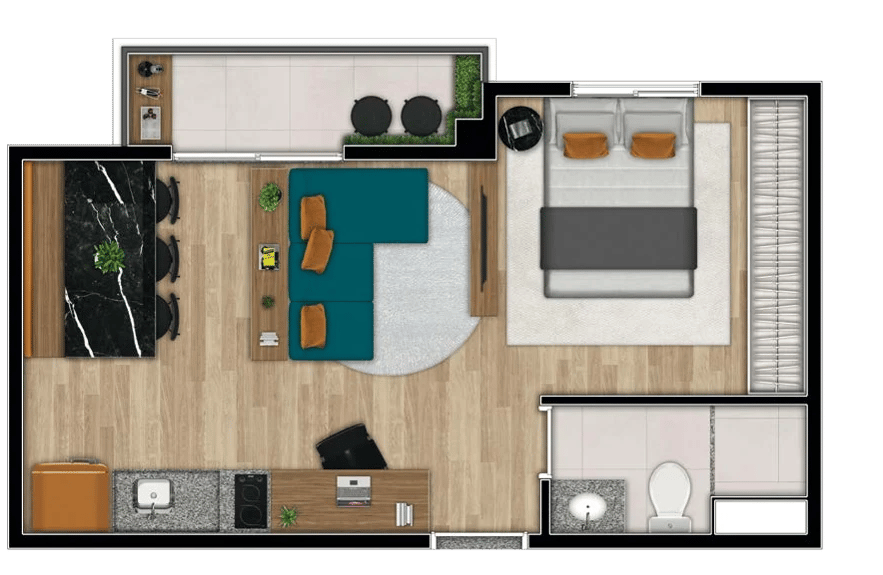 Planta 02 - 1 dorm 33 69m² - studio