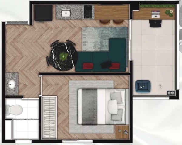 Planta 03 - 1 dorm 31 34m²