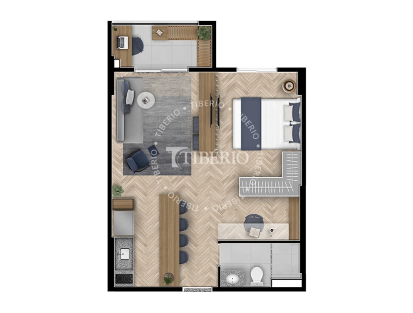 Planta 18 - 1 dorm 43,81m² - studio