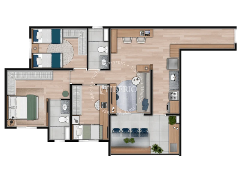 Planta 17 - 3 dorm 76,96m²