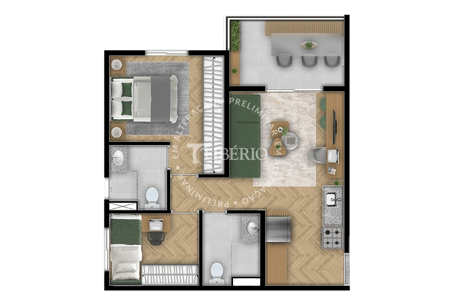 Planta 05 - 2 dorm 48,09m²