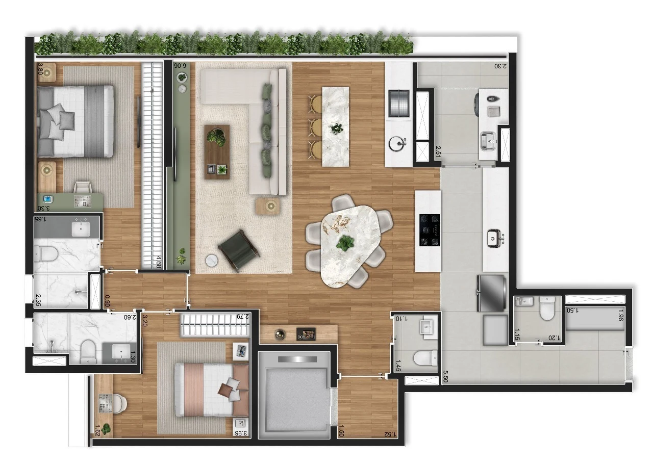 Planta 02 - 2 dorm 124,67m² - opção