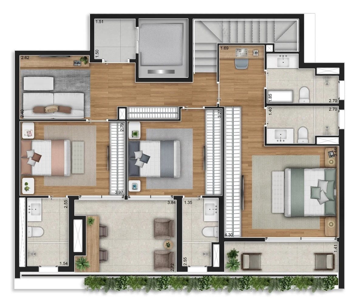 Planta 05 - 3 dorm 253 ,06m² - cobertura duplex - inferior