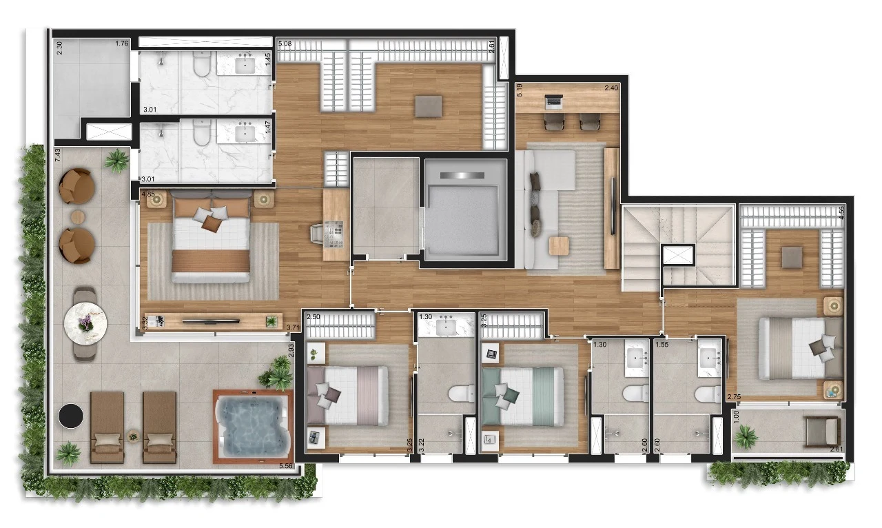 Planta 07 - 4 dorm 313 ,38m² - cobertura duplex - inferior