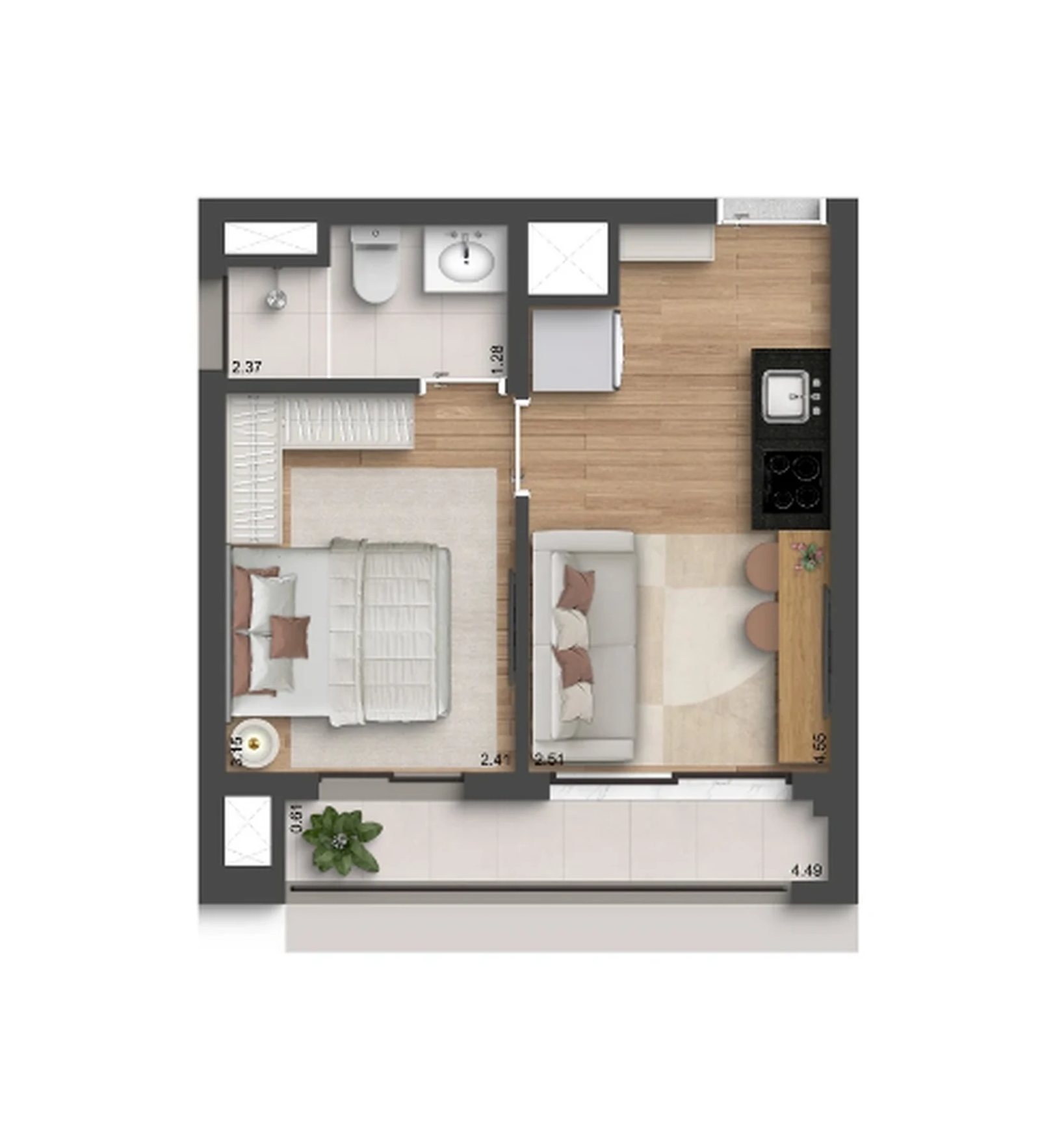 Planta 03 - 1 dorm 30m²