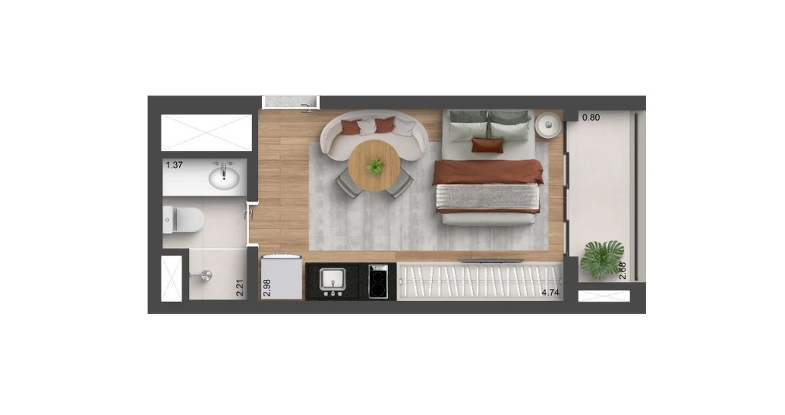 Planta 02 - 1 dorm 23m² - studio