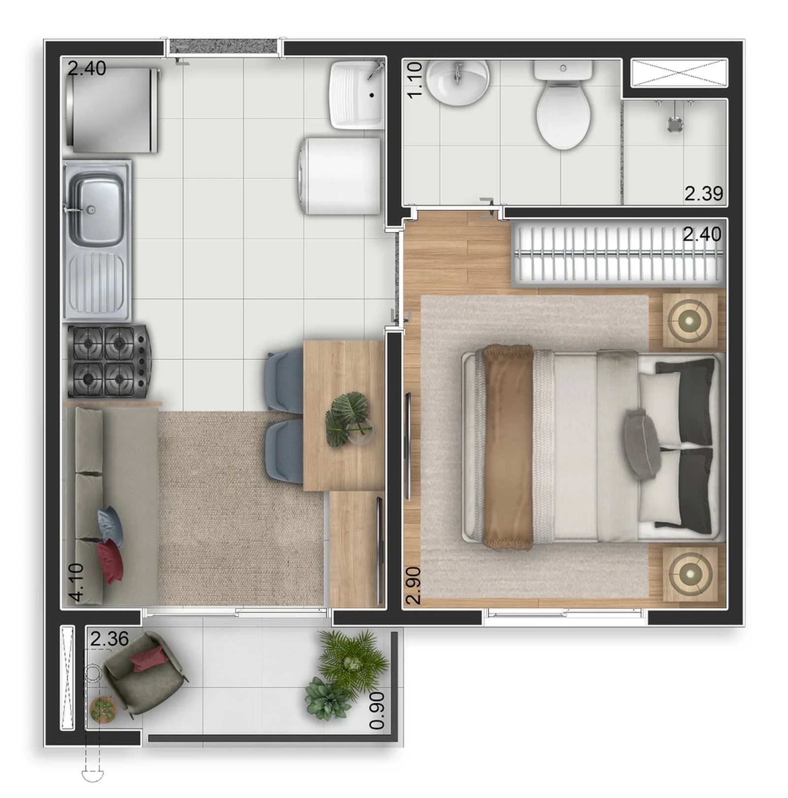 Planta 01 - 1 dorm 25m²