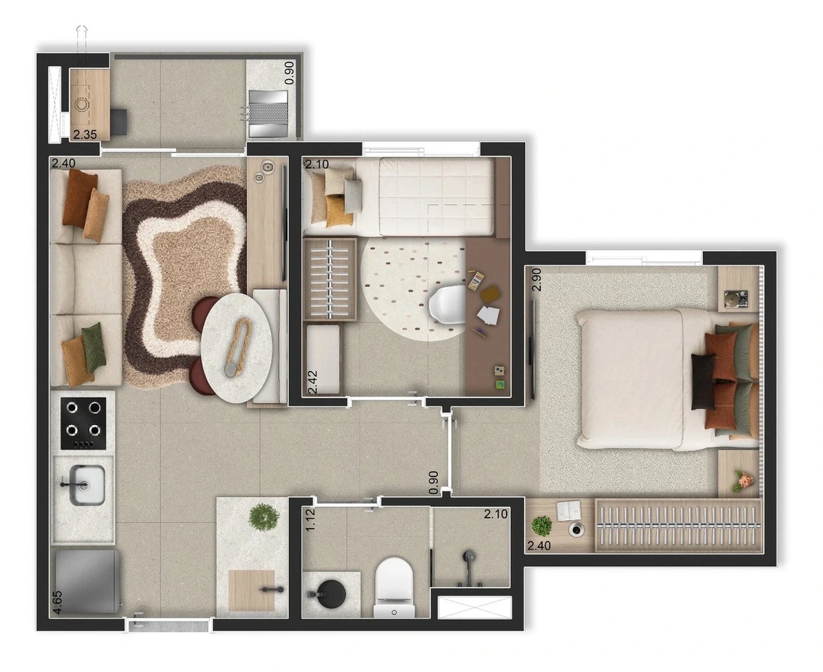 Planta 02 - 2 dorm 34m²