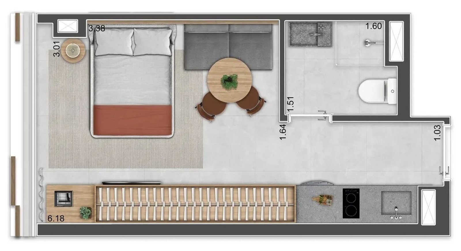 Planta 01 studio 23 m²