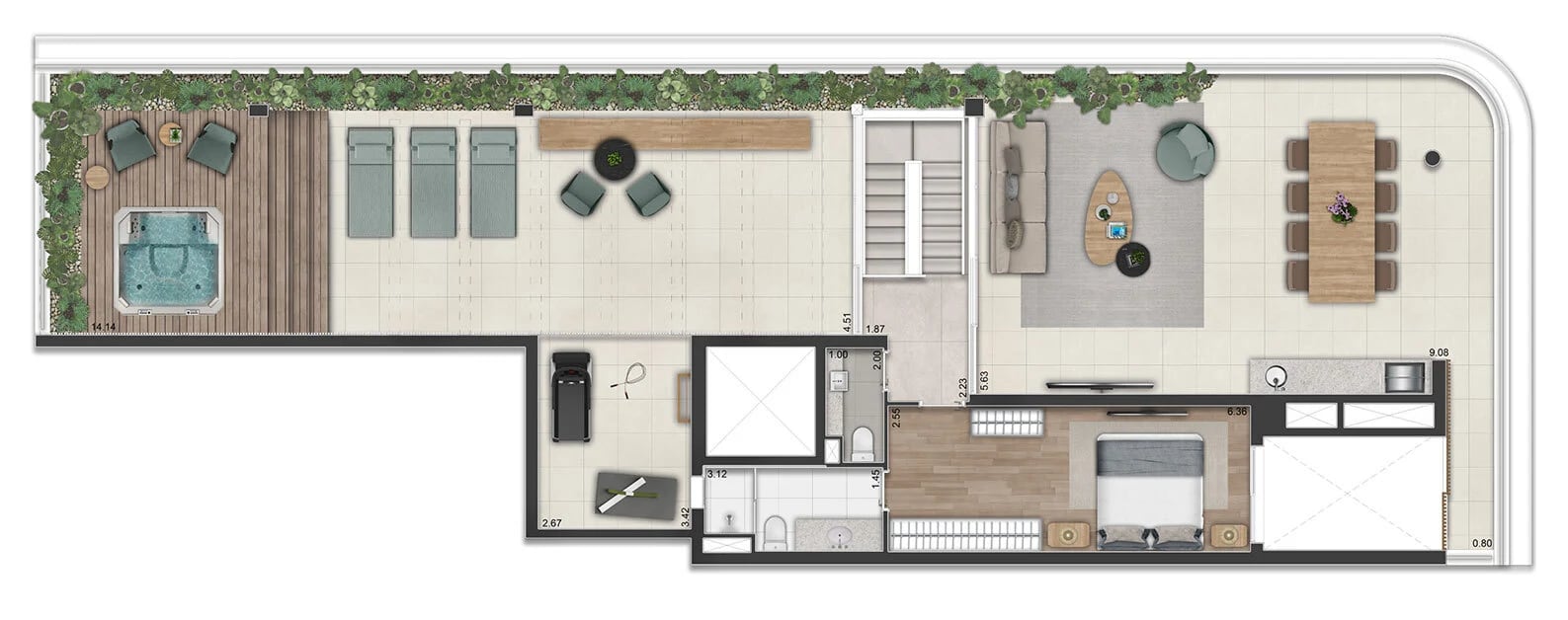 Planta 10 - 4 dorm 374m² - cobertura duplex - superior