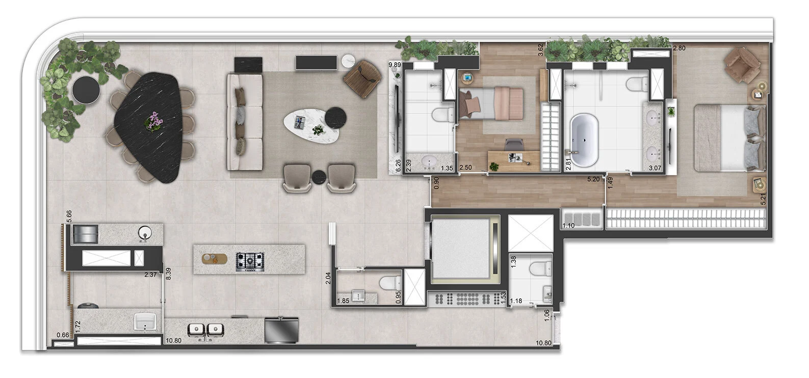 Planta 02 - 2 dorm 154m² - opção 1