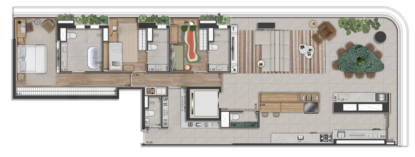 Planta 05 - 3 dorm 193m² - opção 1