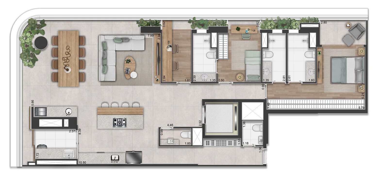 Planta 03 - 2 dorm 154m² - opção 2