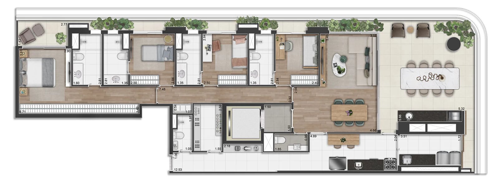 Planta 04 - 4 dorm 193m²