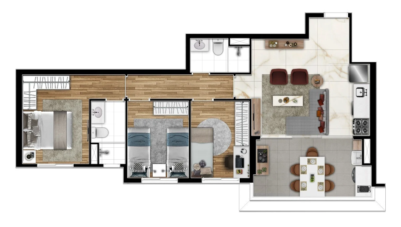 Planta 04 - 3 dorm 68m²