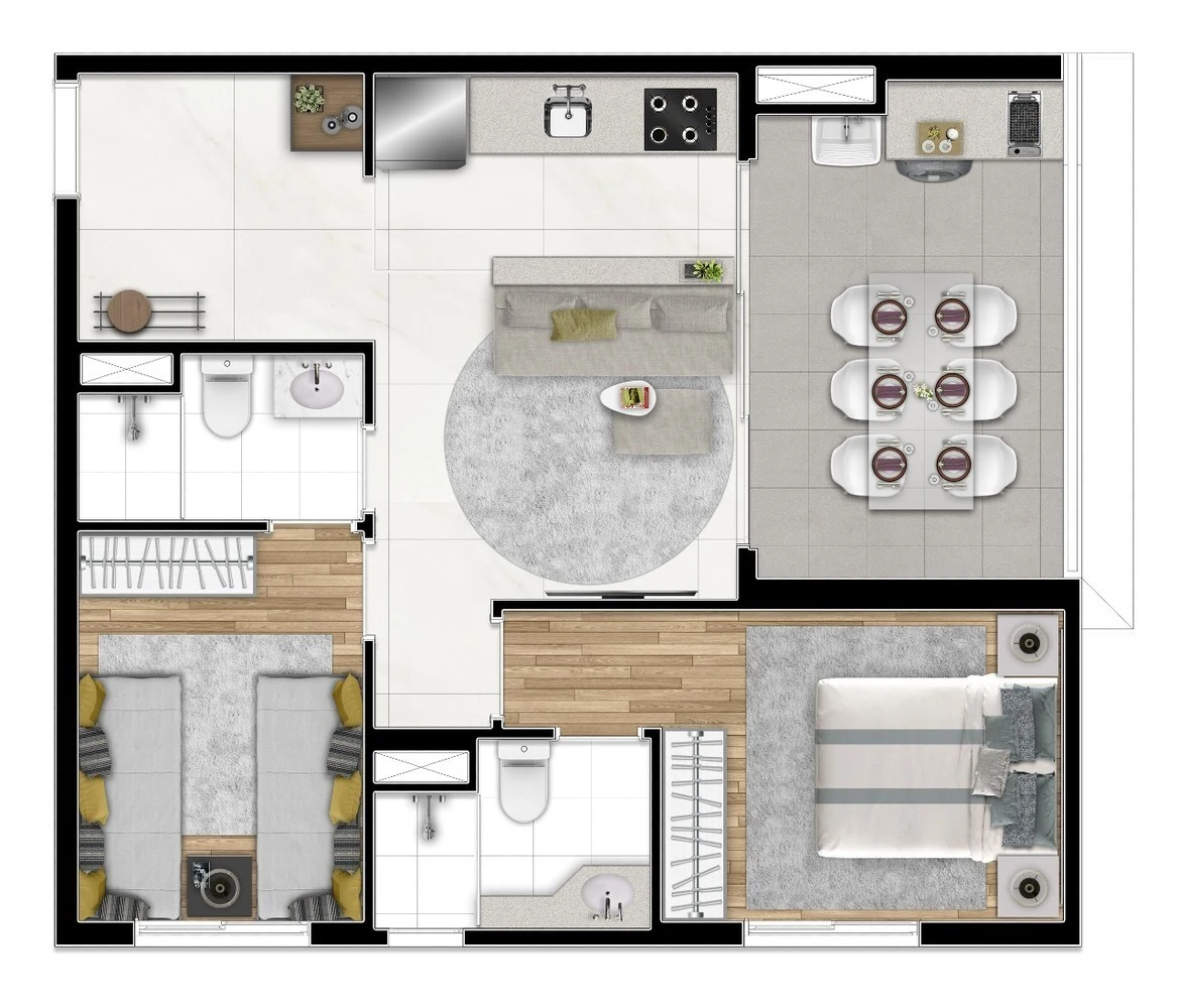 Planta 03 - 2 dorm 53m²