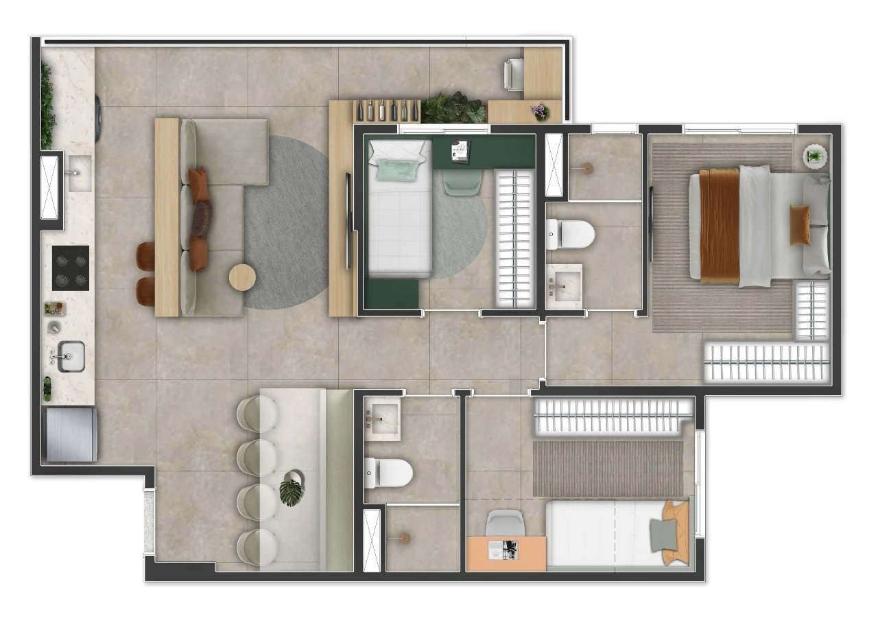 Planta 05 - 3 dorm 65m²