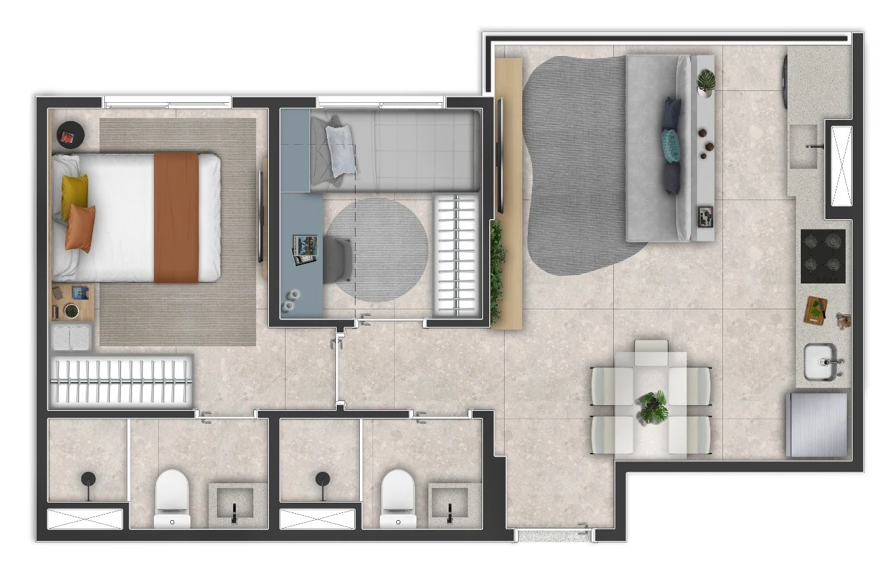 Planta 03 - 2 dorm 44m²