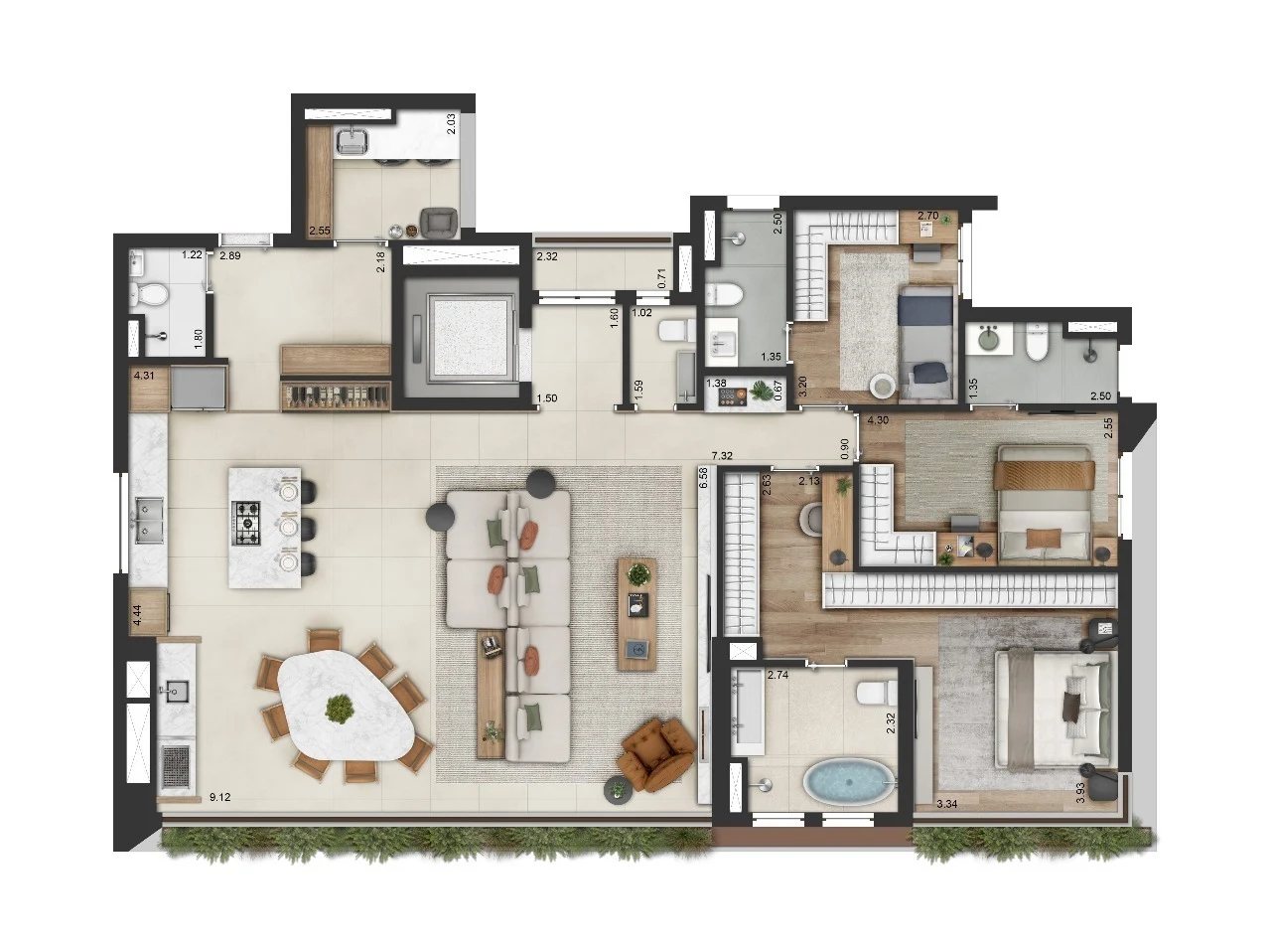 Planta 04 - 3 dorm 166,80m² - opção