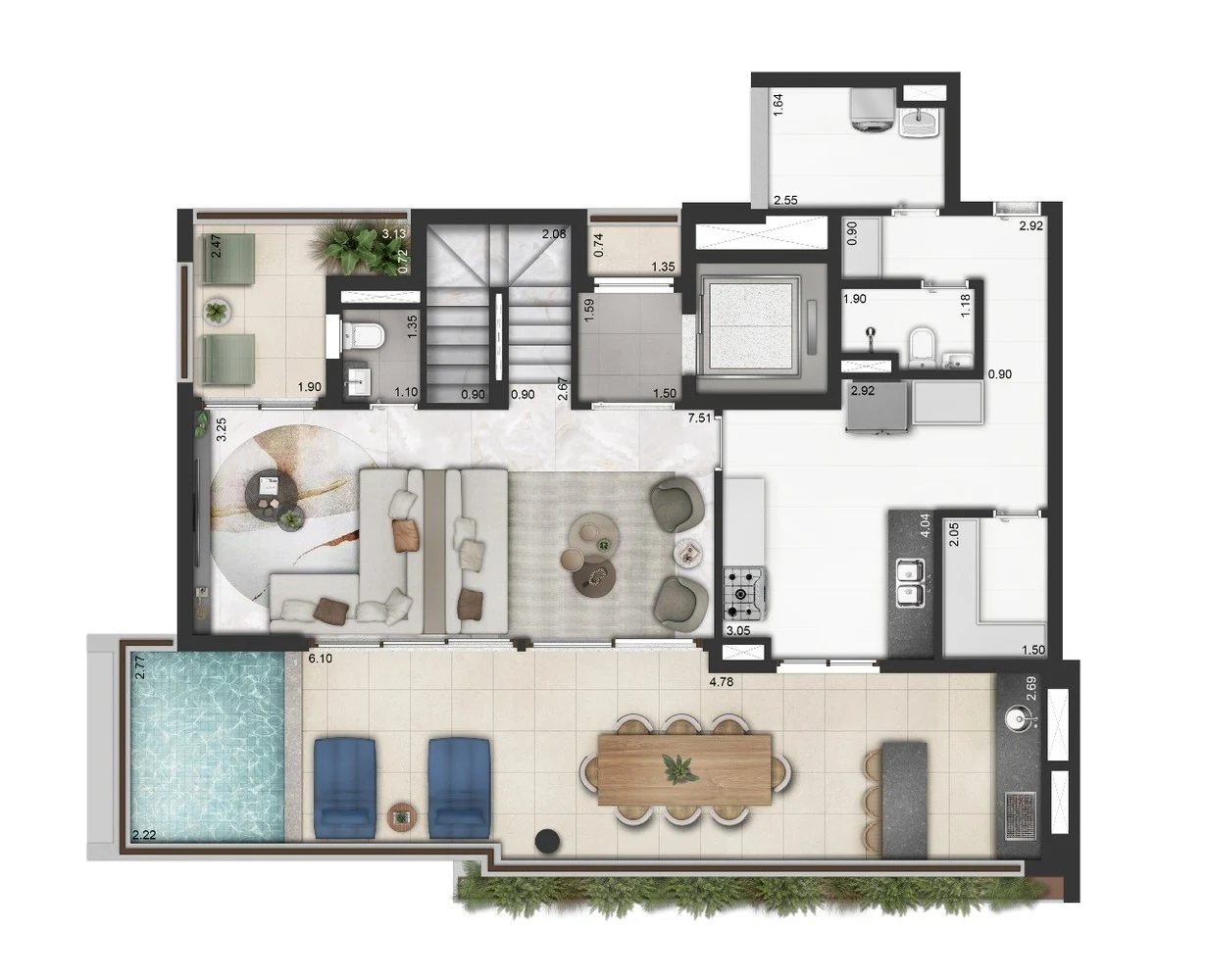 Planta 07 - 3 dorm 252,50m² - cobertura duplex - superior