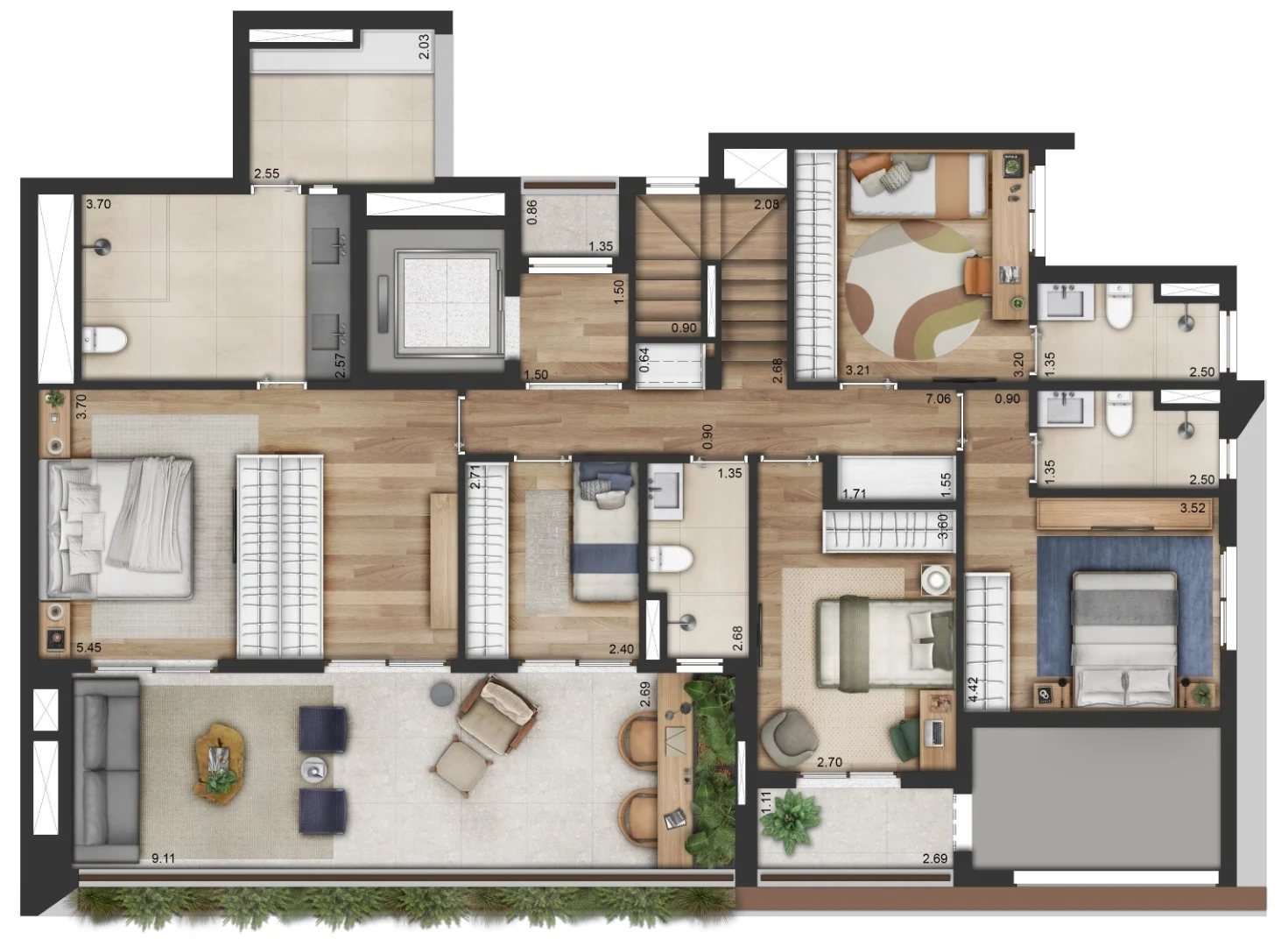 Planta 09 - 5 dorm 325,50m² - cobertura duplex - inferior - opção