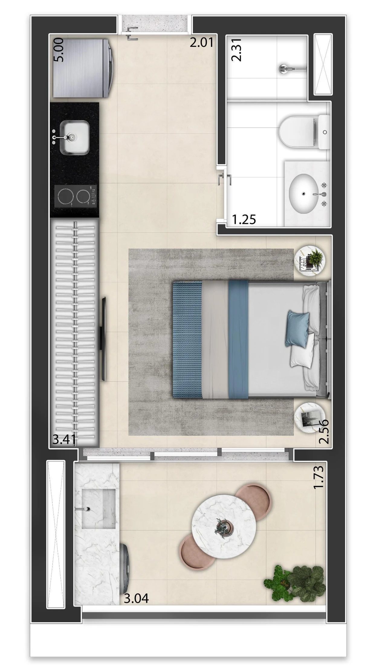 Planta 02 - 1 dorm 26 05m² - studio