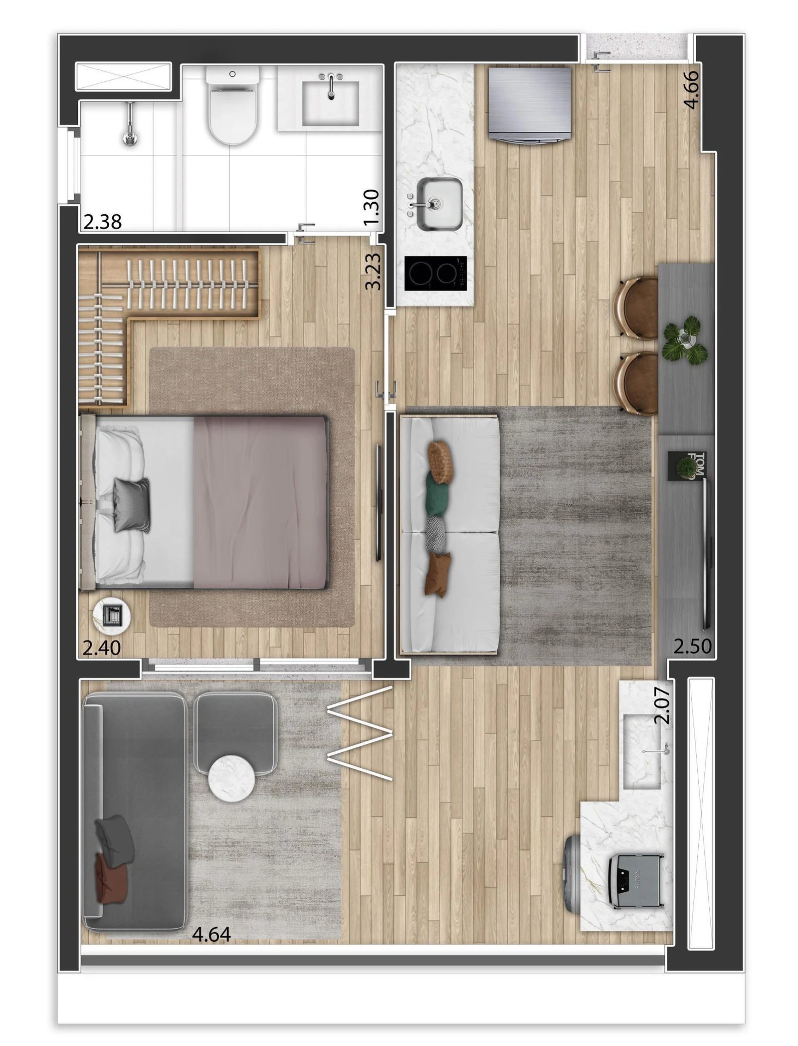 Planta 08 - 1 dorm 37 95m² - opção