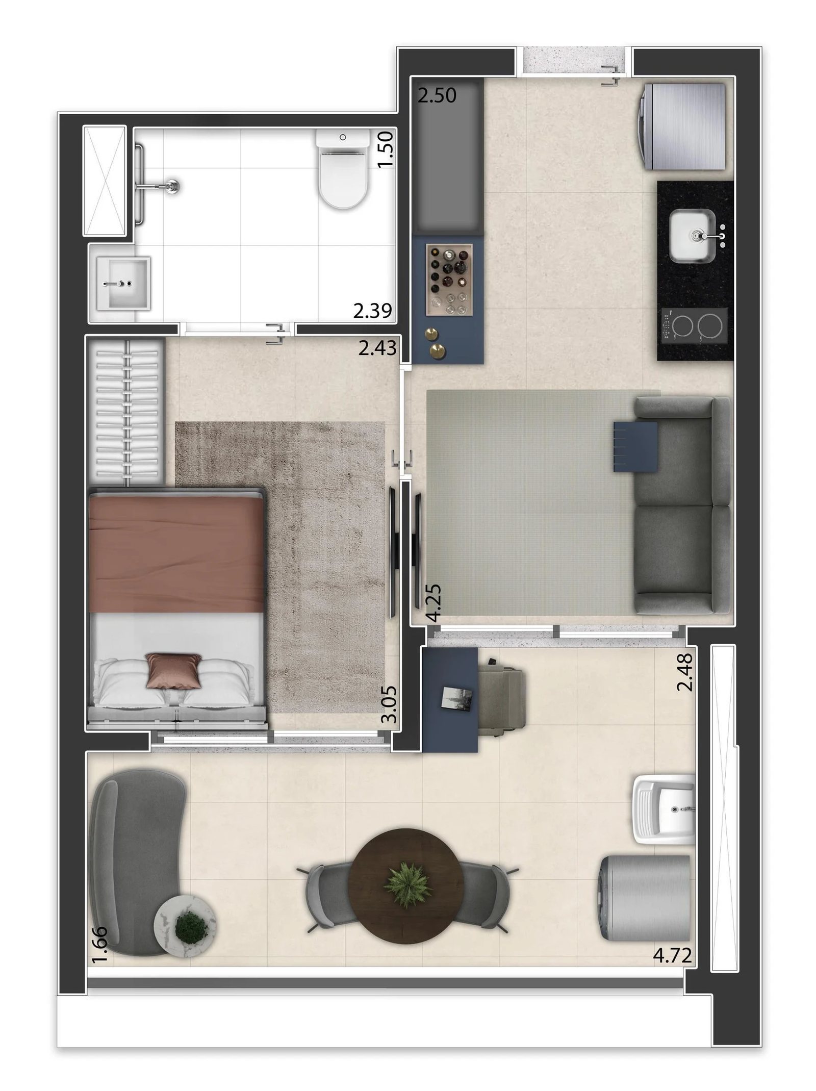 Planta 04 - 1 dorm 36 95m²